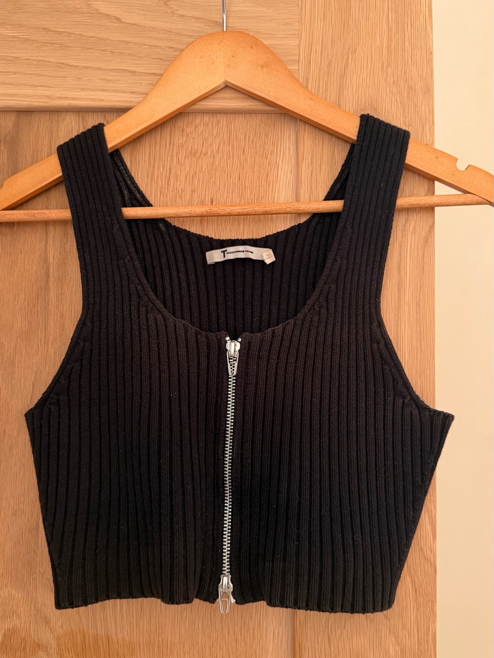 Black Ribbed Zip-Front Crop Tank Top - ALEXANDER WANG